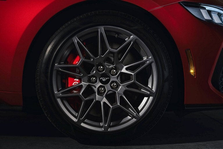 2024 Ford Mustang® model with a close-up of a wheel and brake caliper | Sarchione Ford of Randolph in Randolph OH